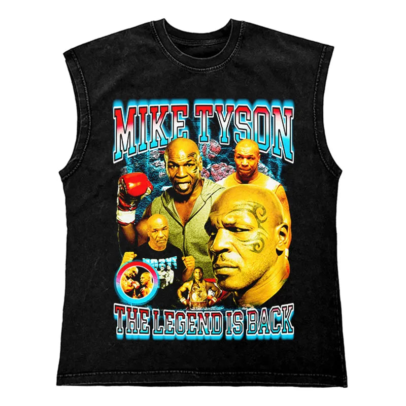 Hip Hop Streetwear T Shirt Men Washed Vest Oversized Cotton Combat Boxing Portrait Graphic Tank Tops 270Gym Tee Top Men Clothing