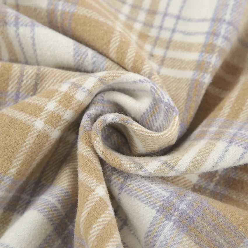 Maillard Woolen Lapel Plaid Oversize Shirt 2024 Fashionable New Arrival Wholesale Foreign Trade Women's Blouse