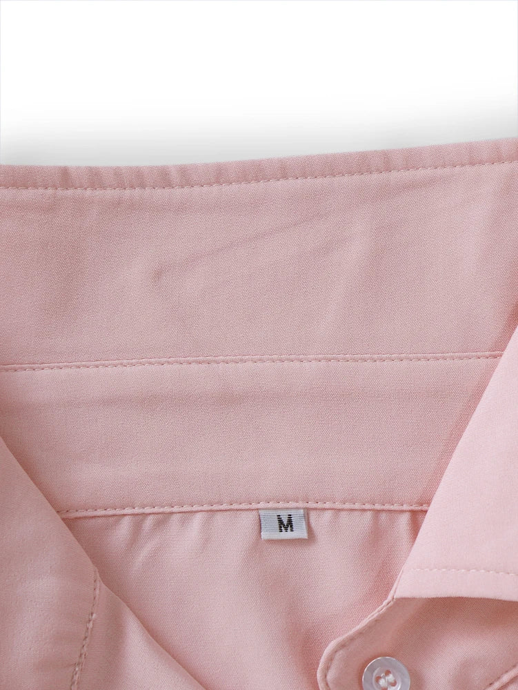 2025 Spring and summer new Women's solid colour basic shirt Single row of buttons High collar Pink Office Home Cardigan Polyest
