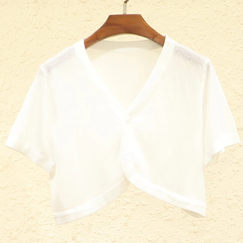 Outerwear Jerseys Summer Cardigan Women Cropped Blouses Korean Fashion Style Cute V-neck Women's Coat Black Bolero Woman Basic