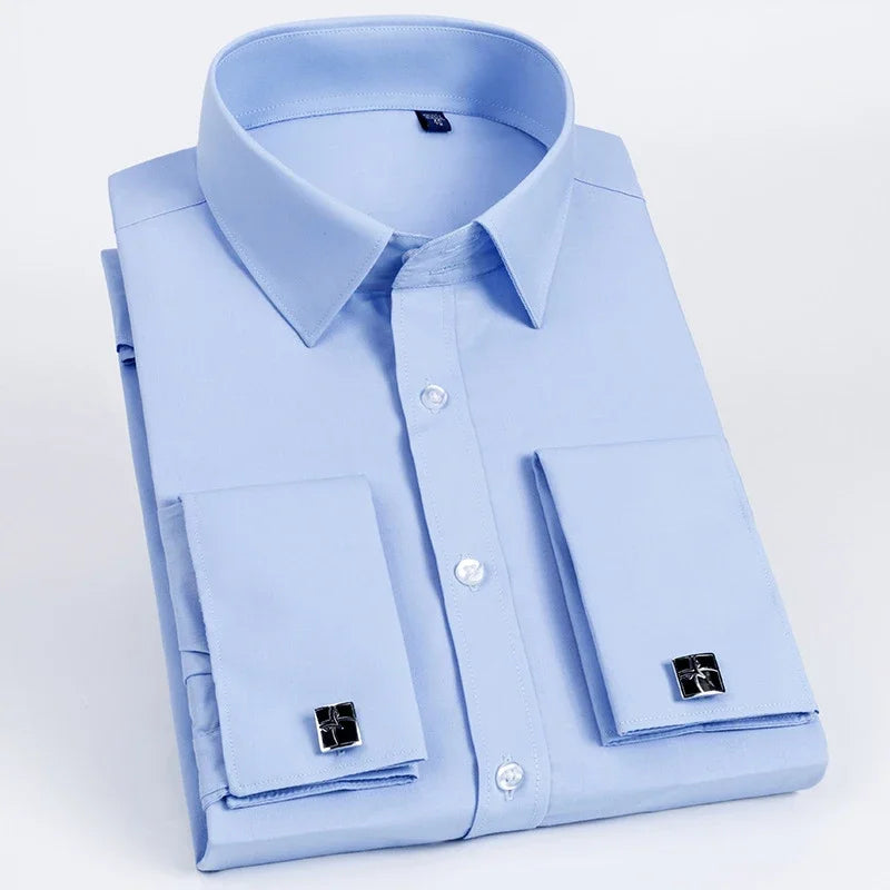 Men's French Cuff Dress Shirt Long Sleeve Slim Fit Tuxedo Shirts  with Cufflinks Poly/Cotton Double Button Collar
