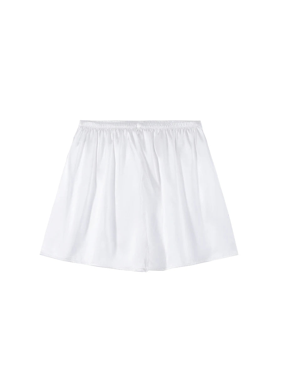 SuyaDream, Woman 100%Real Silk Shorts, 19mm, Elastic Waist, Comfortable Healthy Home Shorts, 2024 Spring Summer Pants, White