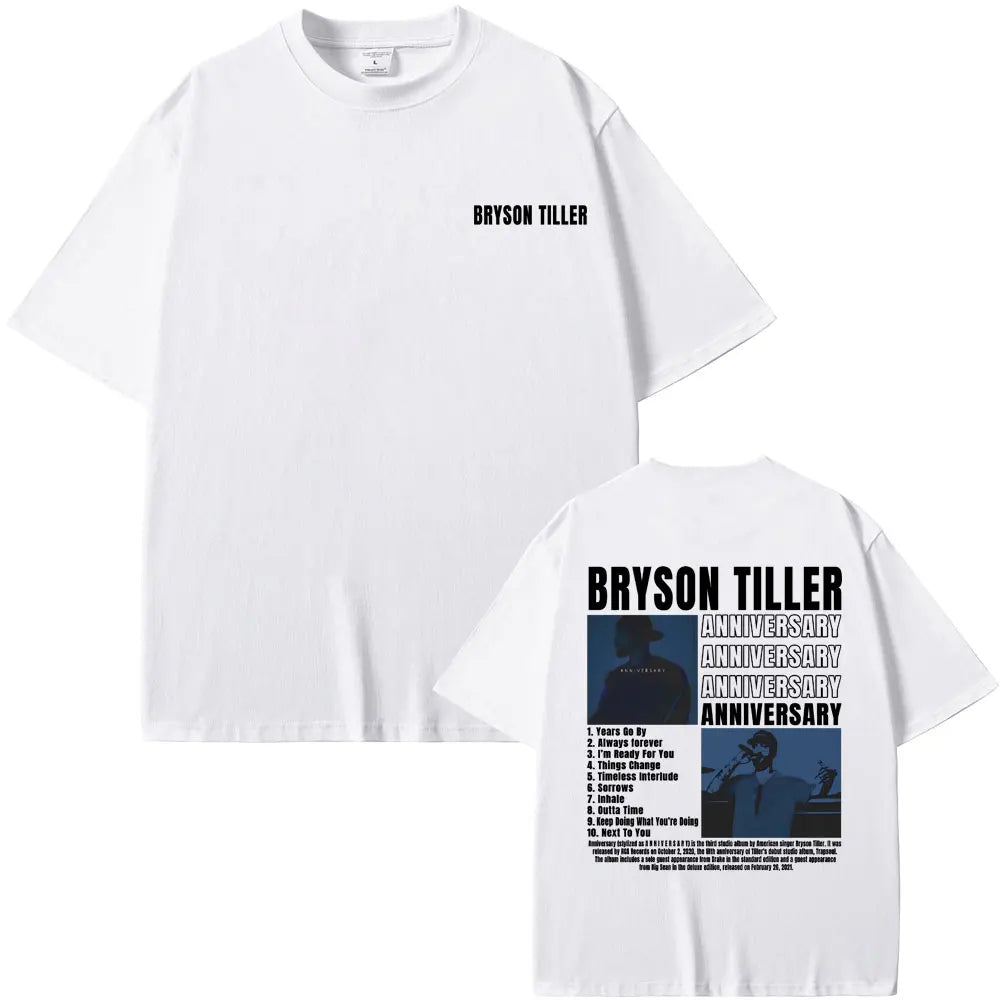 Rapper Bryson Tiller ANNIVERSARY Graphic Print T-shirts Men Women Hip Hop Vintage Oversized Tshirt Men's Casual Pure Cotton Tees