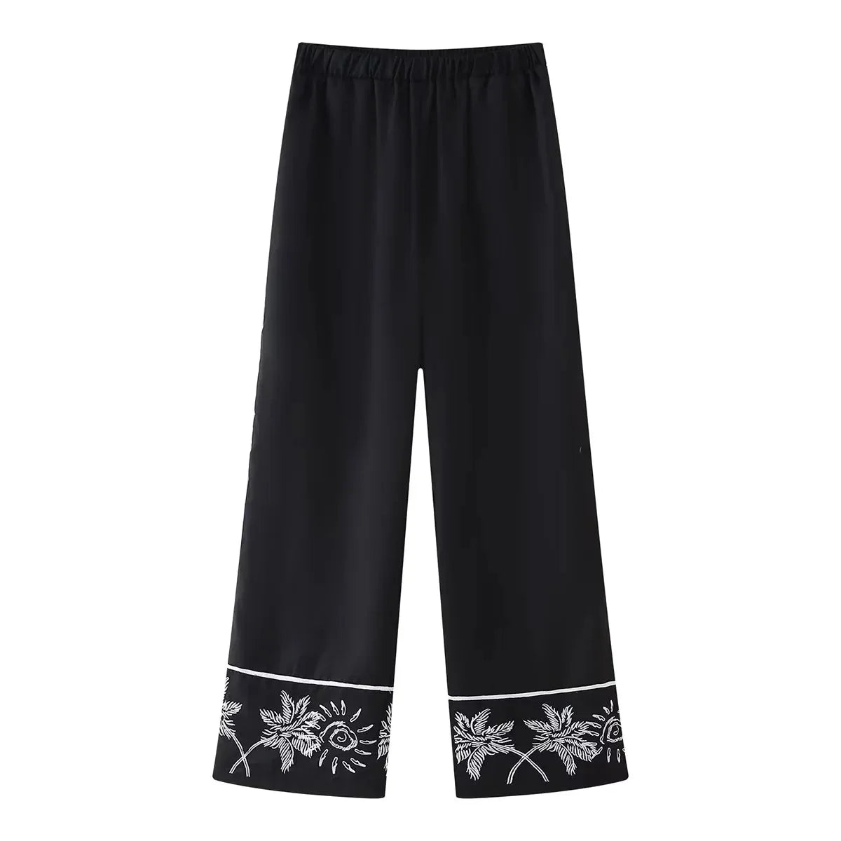 2024 Summer New Women Casual Lapel Short Sleeve Embroidered Shirt Tops Elastic High Waist Straight Pants Women Two Piece Sets