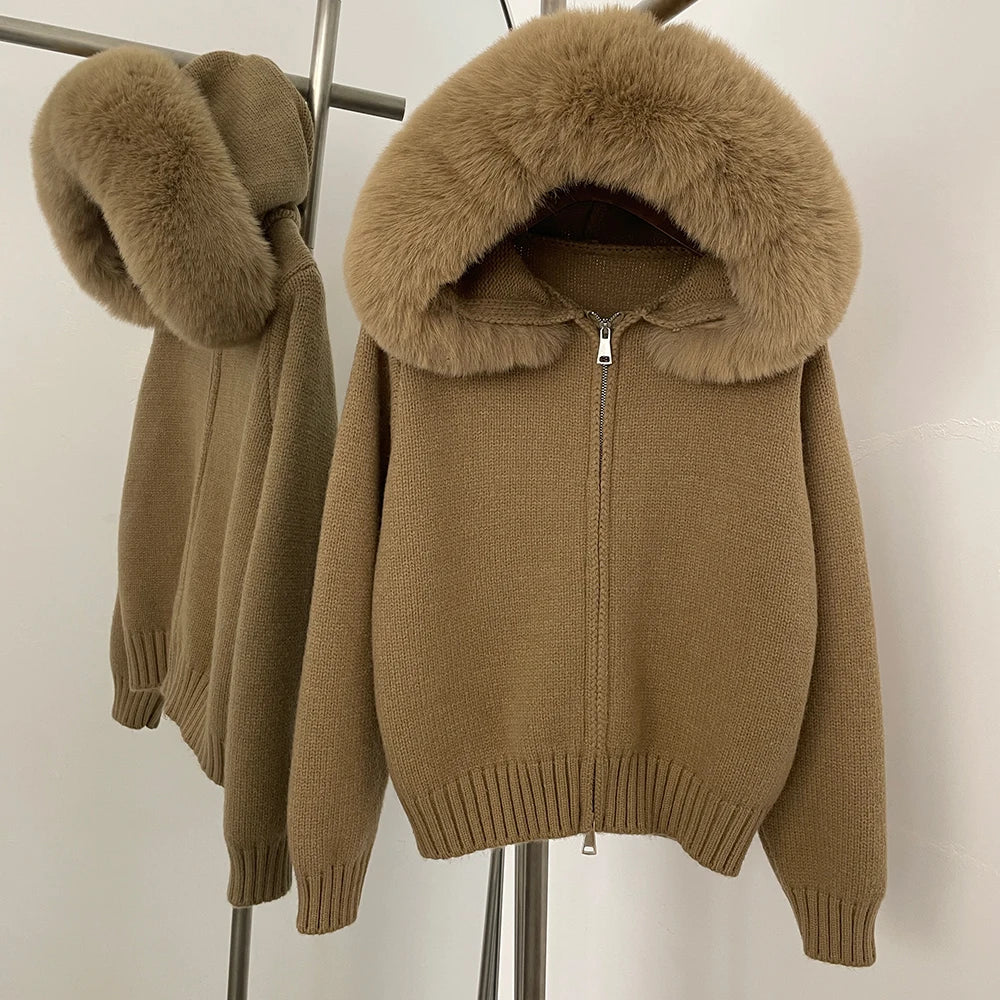 FURYOURSELF 2025 Autumn Winter Women's Short Knitted Sweater with Artificial Fur New Brazilian Best-selling Women's Cardigan