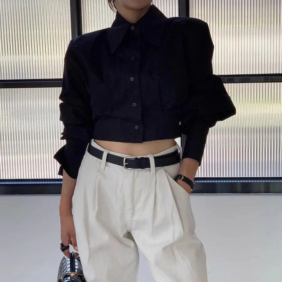 Spring Autumn New Fashion Turn-down Collar Long Sleeve Solid Color Blouses Women's Clothing Back Hollow Out Korean Trend Shirts