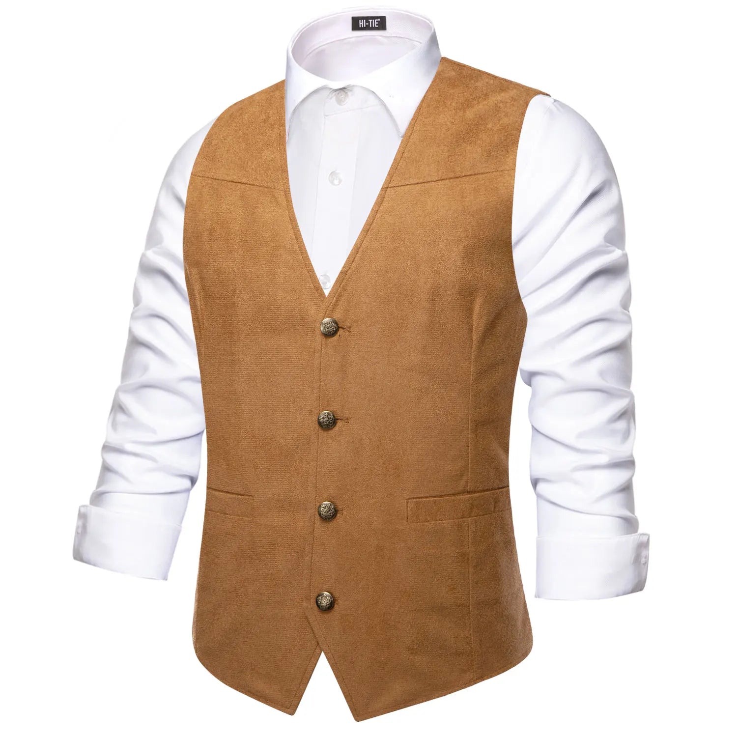 Hi-Tie Luxury Men Vest Suede Fabric Solid Waistcoat Casual Fit High Quality Wedding Business Beige Brown Black Red Green Silvery