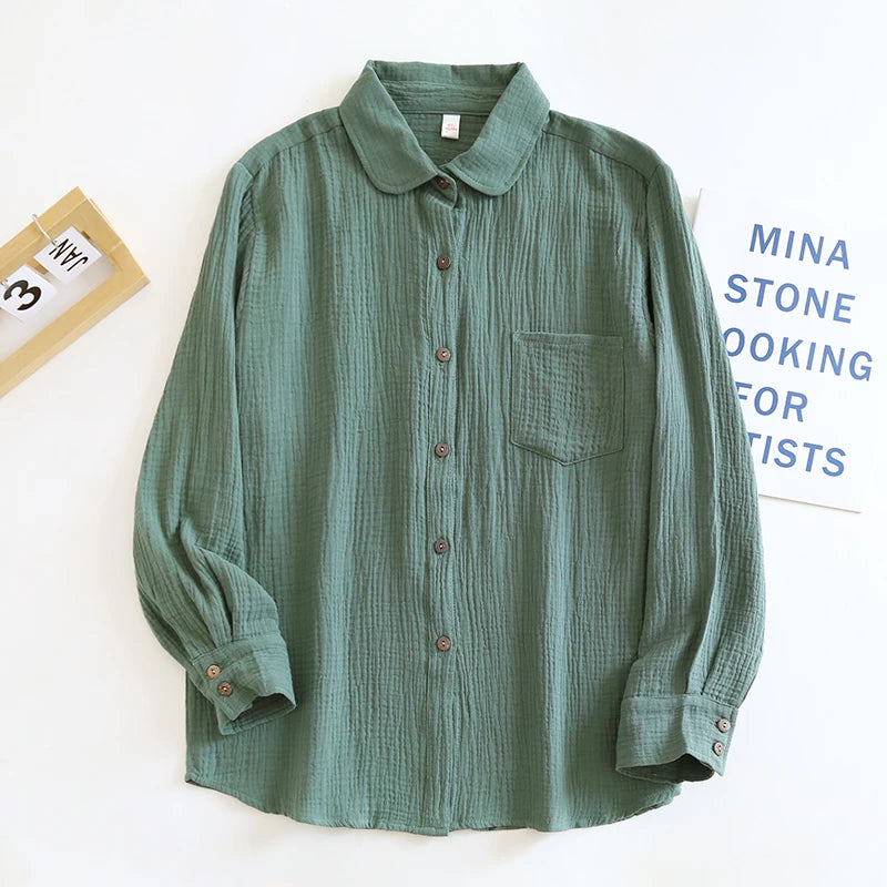 Chic 100% Cotton Shirts And Blouses Casual Button Up Long Sleeve Tops Spring Autumn Women'S Shirt All Match Chemise Femme