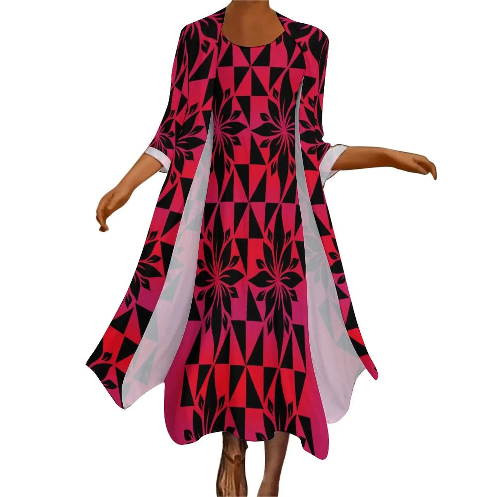 New high stretch two piece dress set women clothing custom Big people polynesian dress & Kimono cloak set women's cardigan suit