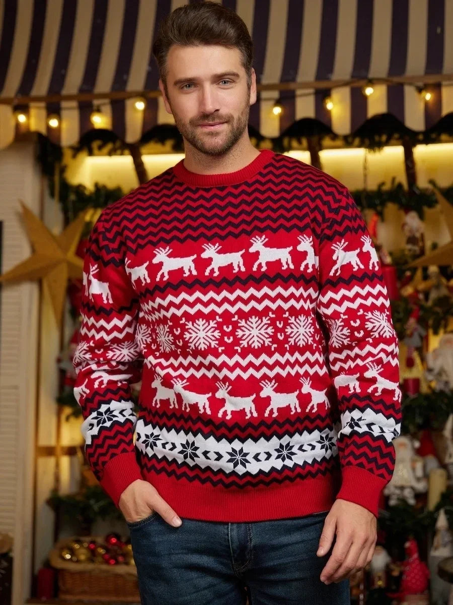 2025 Winter Men Women Christmas Sweaters Casual Loose Jacquard Knitwear Warm Thick Couples Matching Clothes Pullover Top Jumpers