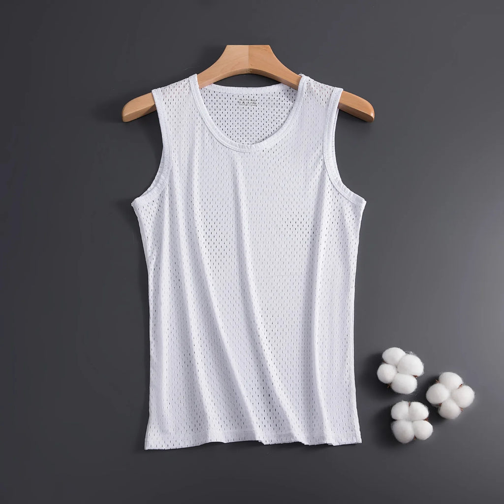 Mens Mesh Vest Ice Silk Quick-drying Bodybuilding Tank tops Fitness Muscle Sleeveless Narrow Men Vest Fitness Casual Sport Tops
