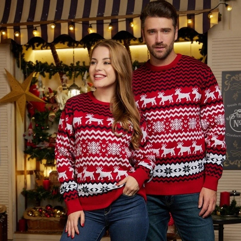 2025 Winter Men Women Christmas Sweaters Casual Loose Jacquard Knitwear Warm Thick Couples Matching Clothes Pullover Top Jumpers