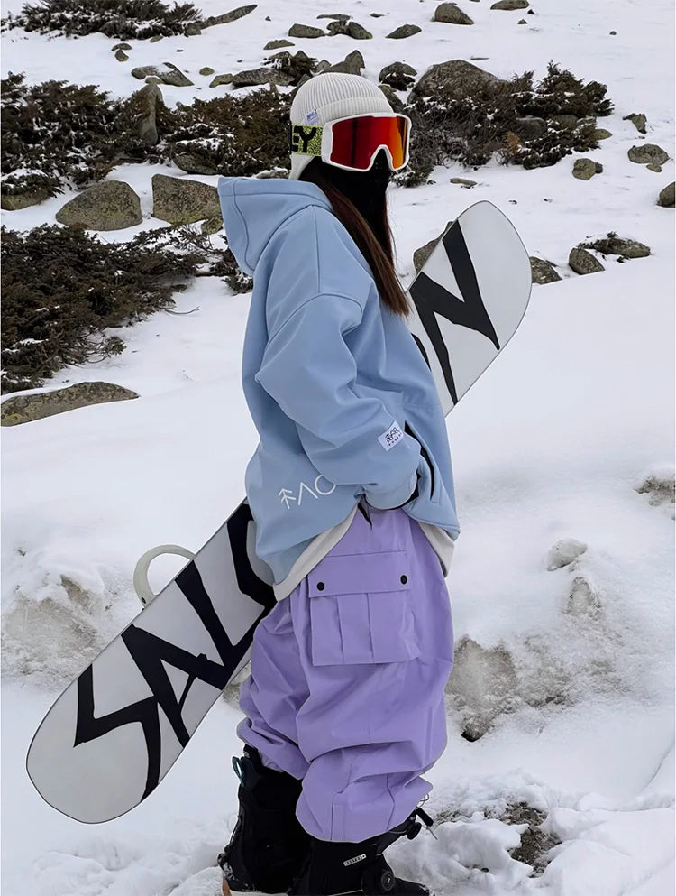 New Women Outdoor Windproof Waterproof Warm Violet Color Snow Trousers Oversize Ski Pants Winter Ski Snowboard Pants Cargo Pants