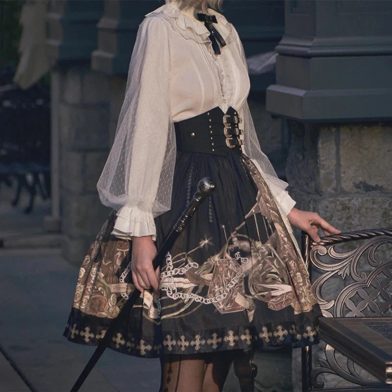 Lolita Style Gothic Y2k Shirts Women Vintage Blouses Girls  Lantern Sleeve Victorian Sweet Mesh Ruffles Tops Punk Blusas Mujer