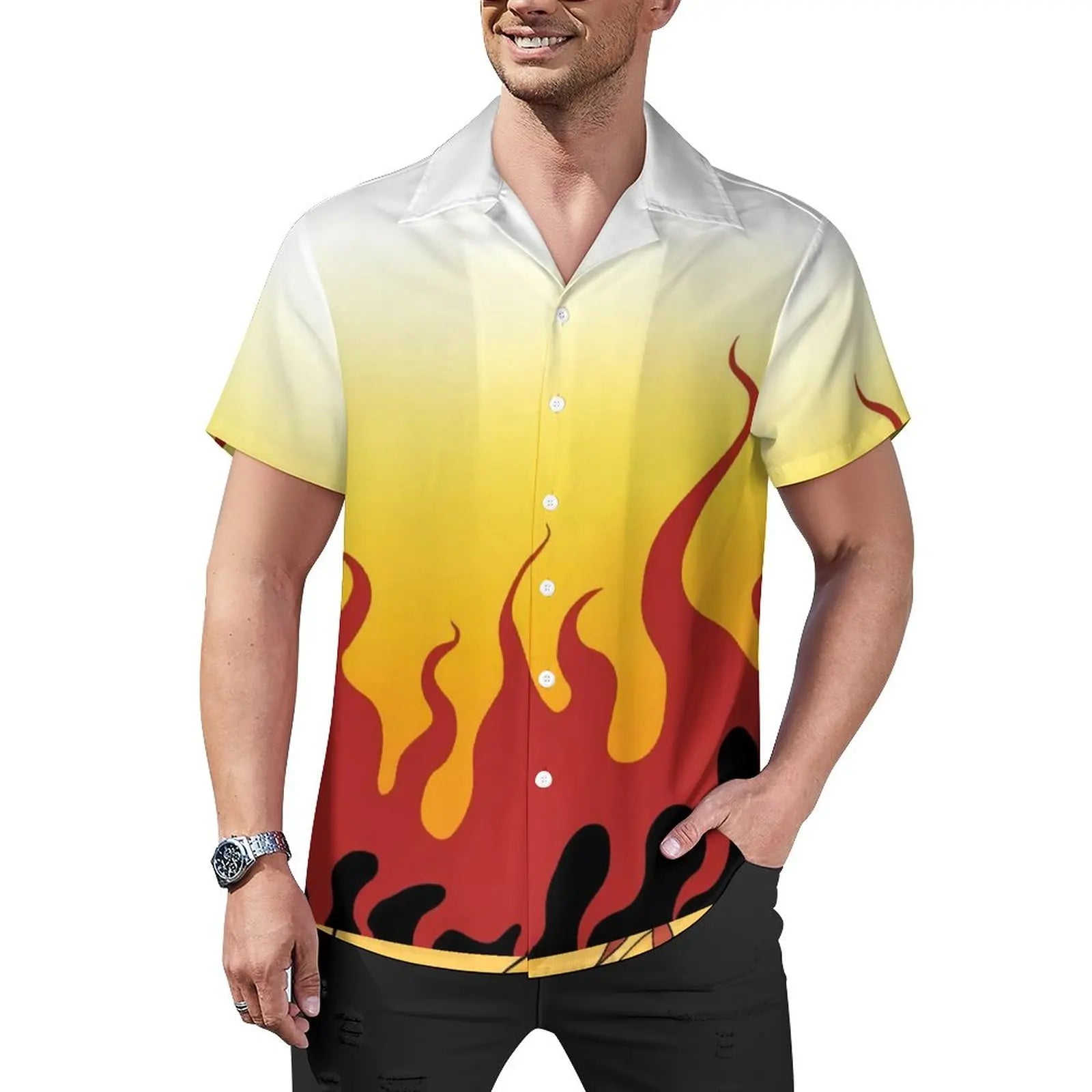 Agatsuma Zenitsu Vacation Shirt Demons Anime Kimetsus Hawaiian No Yaibas Casual Shirts Slayers Men Aesthetic Blouses Clothing