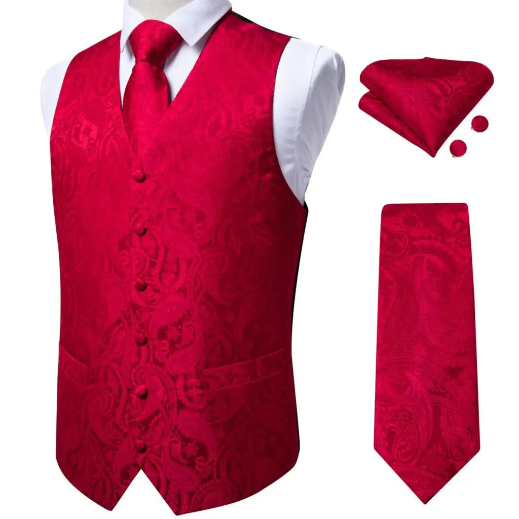 Luxury Silver Gray Paisley Suit Vest Men Tuxedo Blazers Wedding Party Waistcoat Neck Tie Set Casual Sleeveless Jacket