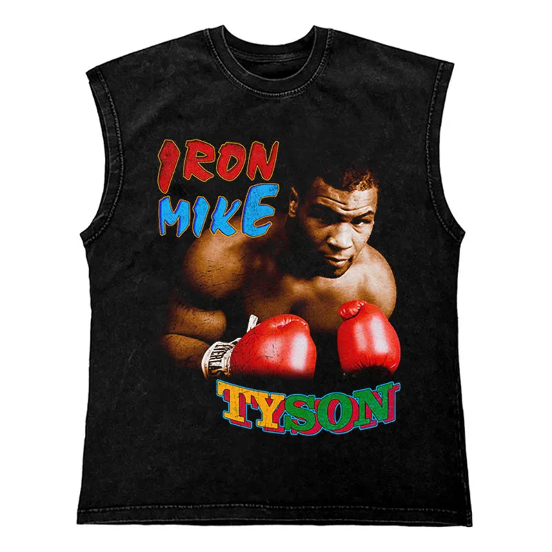 Hip Hop Streetwear T Shirt Men Washed Vest Oversized Cotton Combat Boxing Portrait Graphic Tank Tops 270Gym Tee Top Men Clothing