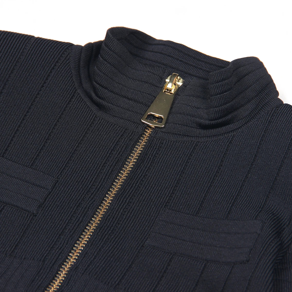 Black And White Two Colors High-quality Knitted Elastic Fabric Pocket Zipper High Neck Long Sleeved Slim Fit Women's Cardigan