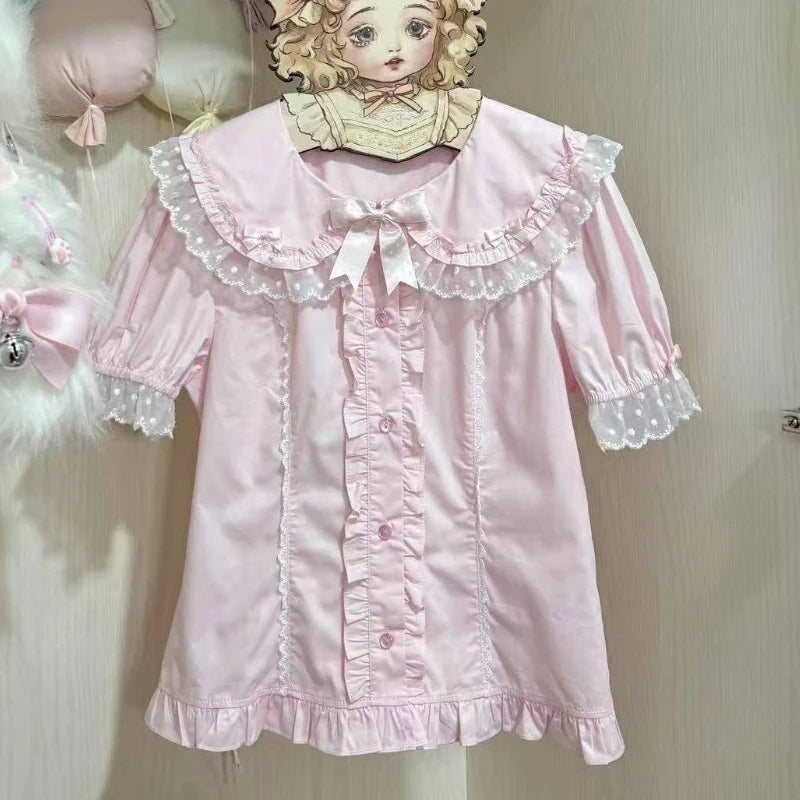 2025 New Summer Kawaii Short Sleeved Blouse Japanese Lolita Cute Sweet Versatile Thin Blusas Women Shirt Princess Party Vestidos