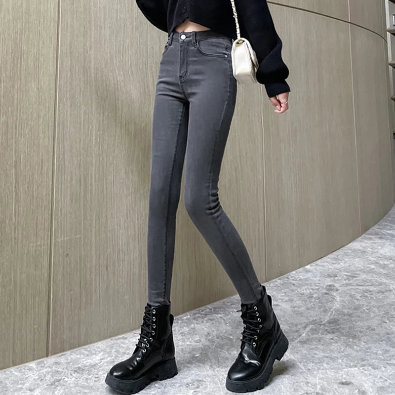 Women Stretch Jeans Lady Slim Skinny Pencil Jeans High Waist Vintage Pants Girls Leggings Straight Leg Korea Fashion Trousers