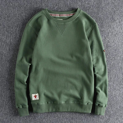 Spring American Retro Sleeve Applique Badge Sweatshirts Men's Fashion 100% Cotton Washed Hoodies Casual High Quality Pullovers