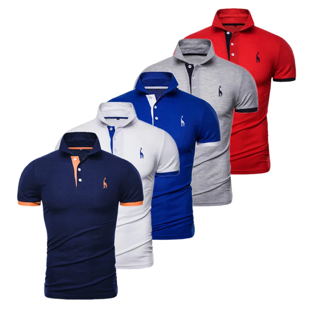 Dropshipping 5 Sets Polo Giraffe Shirt Men Quality Embroidery Summer Short Sleeve Polo Casual Business Social Mens Polos BR Size
