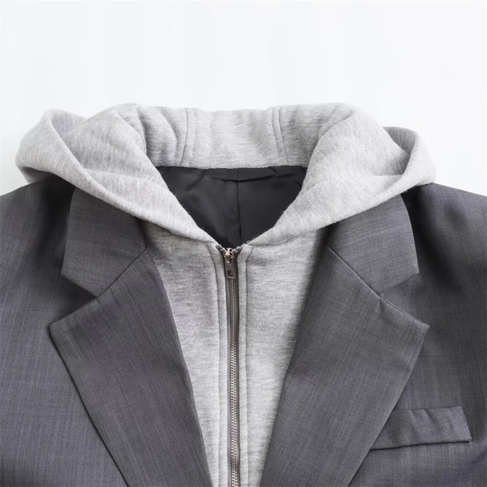Taop&Za 2024 Spring New Product Women's Casual Versatile Single breasted Decoration Hooded Panel Suit Coat