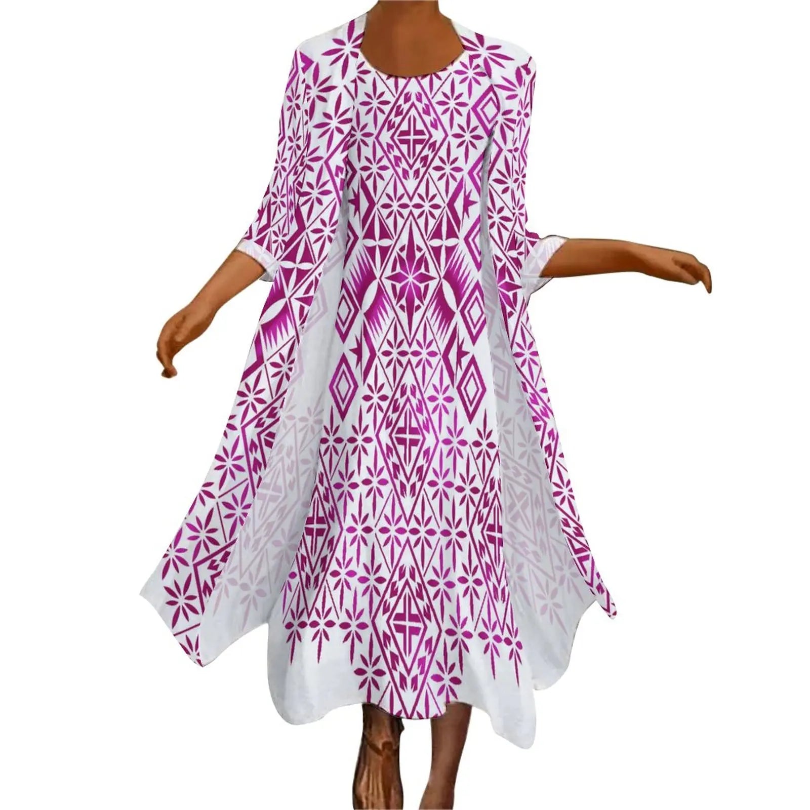 New high stretch two piece dress set women clothing custom Big people polynesian dress & Kimono cloak set women's cardigan suit
