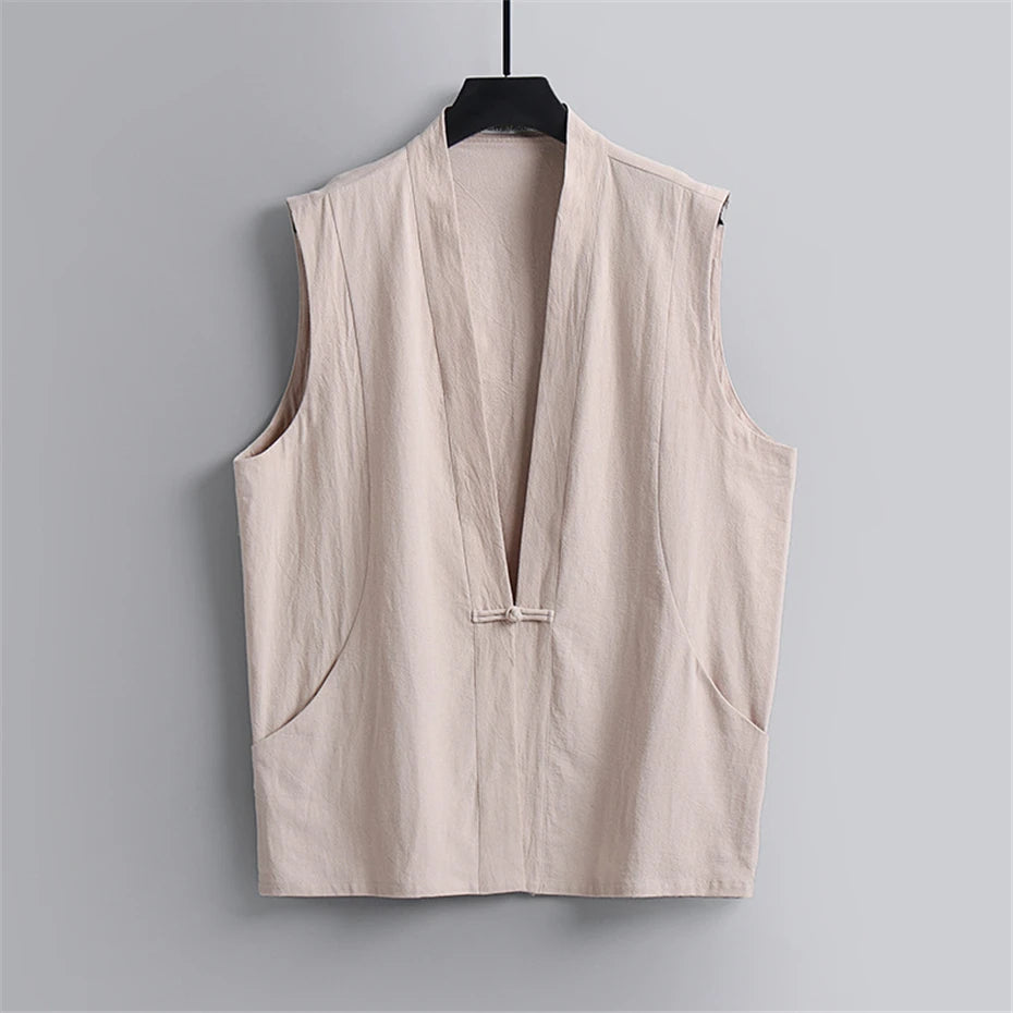 Linen Vest Men Summer Tank Top Plus Size 9XL Fashion Casual Solid Color Vests Male Big Size 9XL