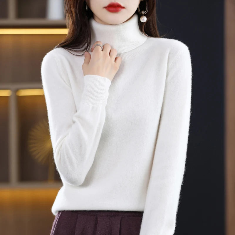 100% Merino Wool High Turnover Collar Knitted Sweater For Women's Autumn And Winter Warm Top Elegant 2YS Versatile Jiu Jia 206