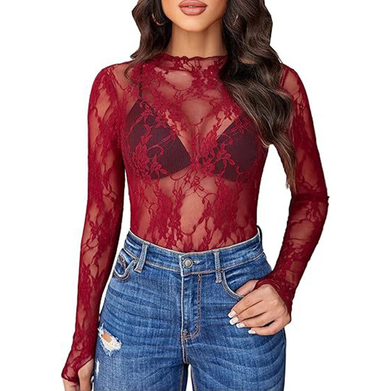 Women Mesh Bottoming Shirt See through O Neck Long Sleeve Lady Blouse Slim Fit Sexy Clear Sun Gauze Tops