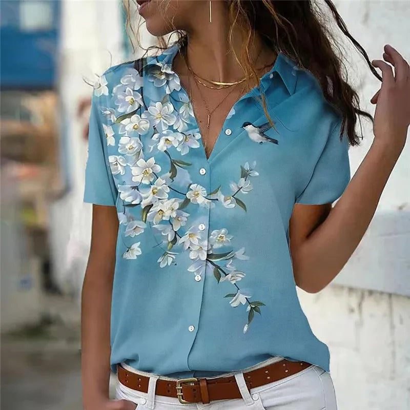 3d Floral Printing Women Casual Shirts Summer Short Sleeve Flower Pattern Streetwear Ladies Blouses Tops 3XL Large Size Shirt