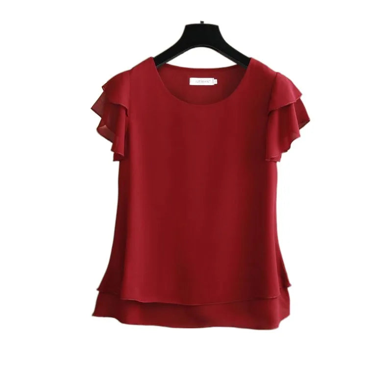 Women Women's Clothing Blouse Summer new short sleeved chiffon top T-shirt loose versatile stylish shirt trend Shirts Blouses