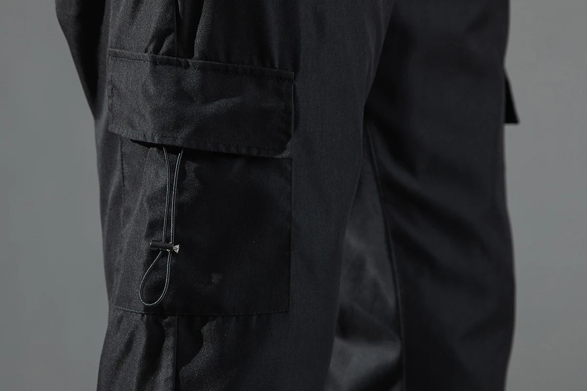 Mid Waist Stylish Drawstring Design Men Trouser Polyester Overalls Thermal for Dating Cargo Pants Pocket