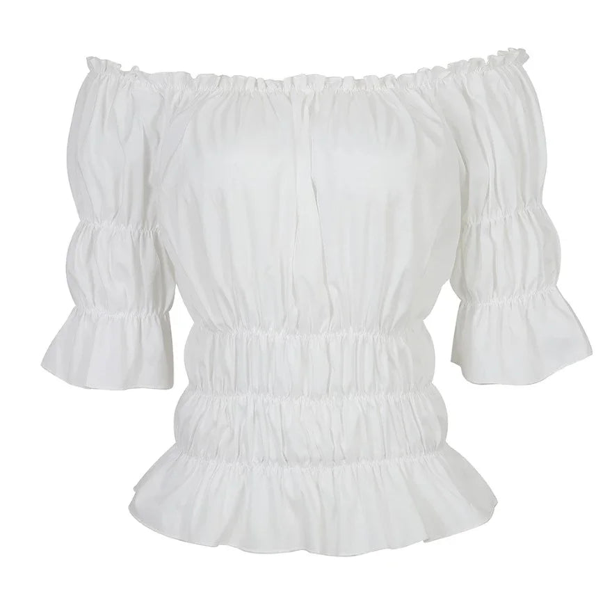 Renaissance Blouse Women Peasant Off Shoulder Short Sleeves Blouses Boho Shirt Medieval Vintage Steampunk Pirate Costume