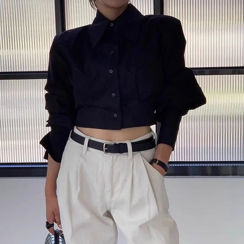 Spring Autumn New Fashion Turn-down Collar Long Sleeve Solid Color Blouses Women's Clothing Back Hollow Out Korean Trend Shirts