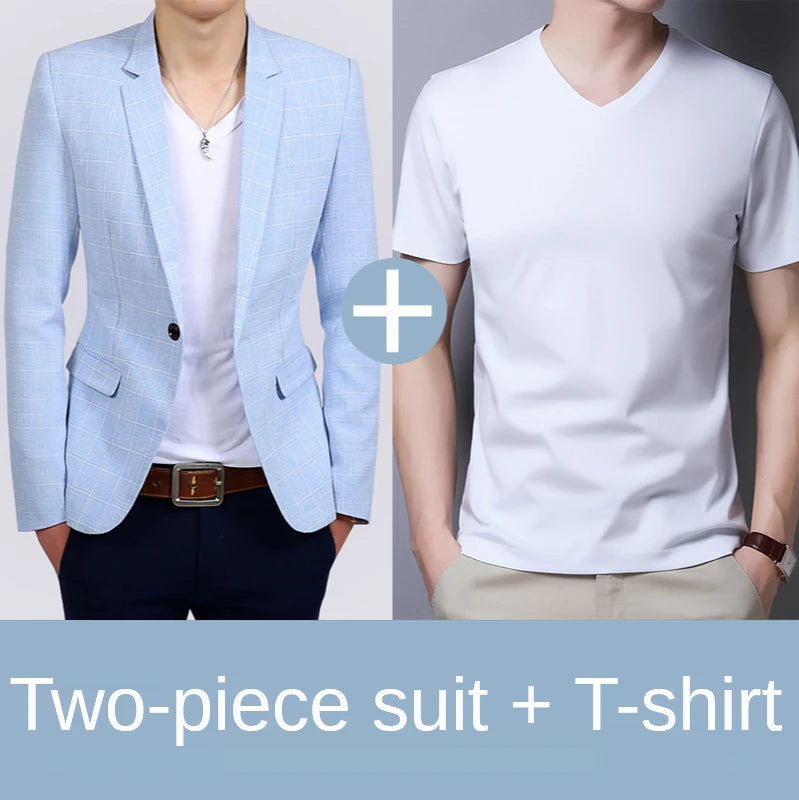 High-quality Casual Suit Men's Jacket Single-piece Korean Style Trendy Plaid Small Suit Young Men's Slim Single-breasted Blazer