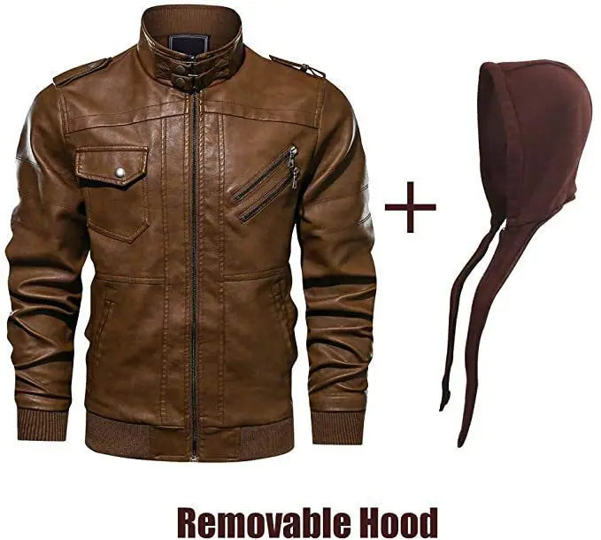New Autumn Winter Leather Dodge Logo Men's Jacket Removable Hoodied Motorcycle Jacket Men Leather Mens Jackets