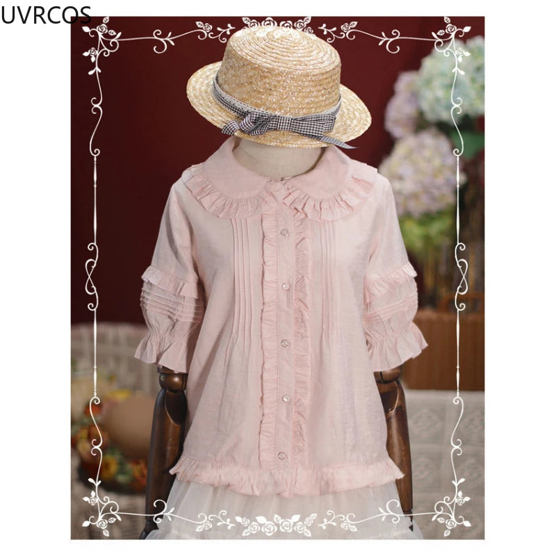 Sweet Lolita Woman Blouses 2022 Loose White Shirt Lace Bow Short Sleeve Tops Women's Korean Clothing Summer Chic Female Blouse