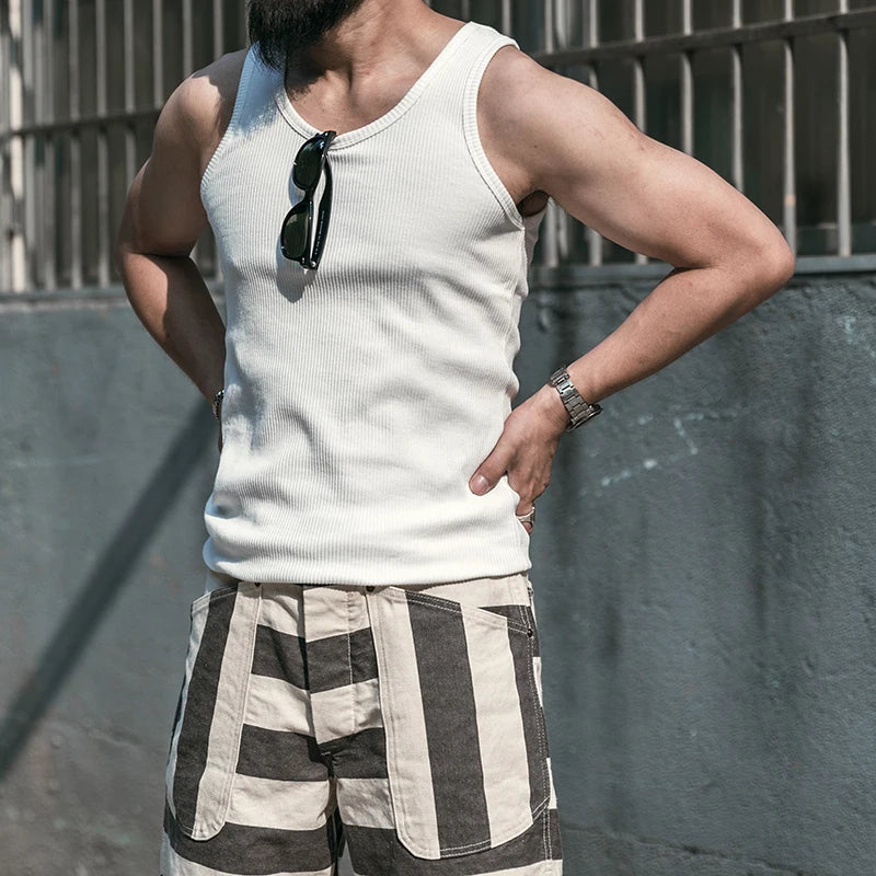 Non Stock Men's Slim-Fit Tank Top Summer Sleeveless Round Neck Ribbed Cotton Shirt