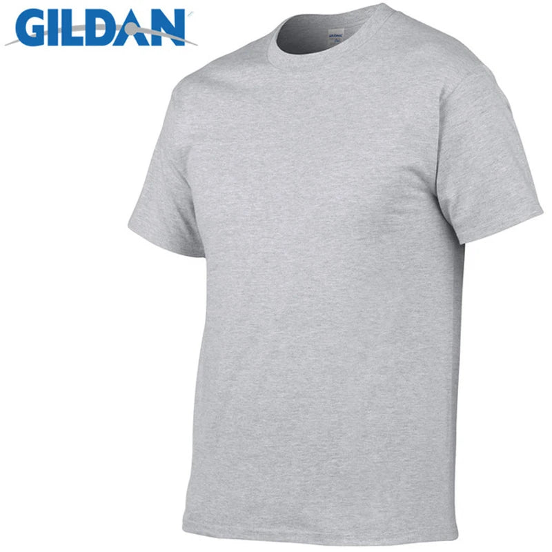 Gildan Brand Summer Casual T-Shirt Men's Short Sleeve Top 100% Cotton Solid Color Sweatshirt Comfortable Breathable Men Clothing
