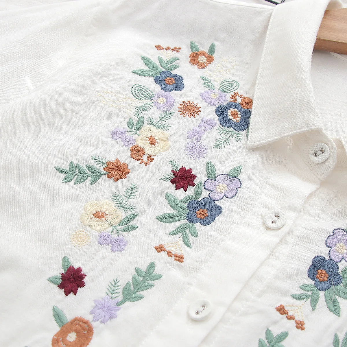 Spring Double 100% Cotton Yarn Shirts Women Turn-down Collar Loose Tops Girl Long Sleeve Embroidery Blouses 2024 Autumn T42909QM