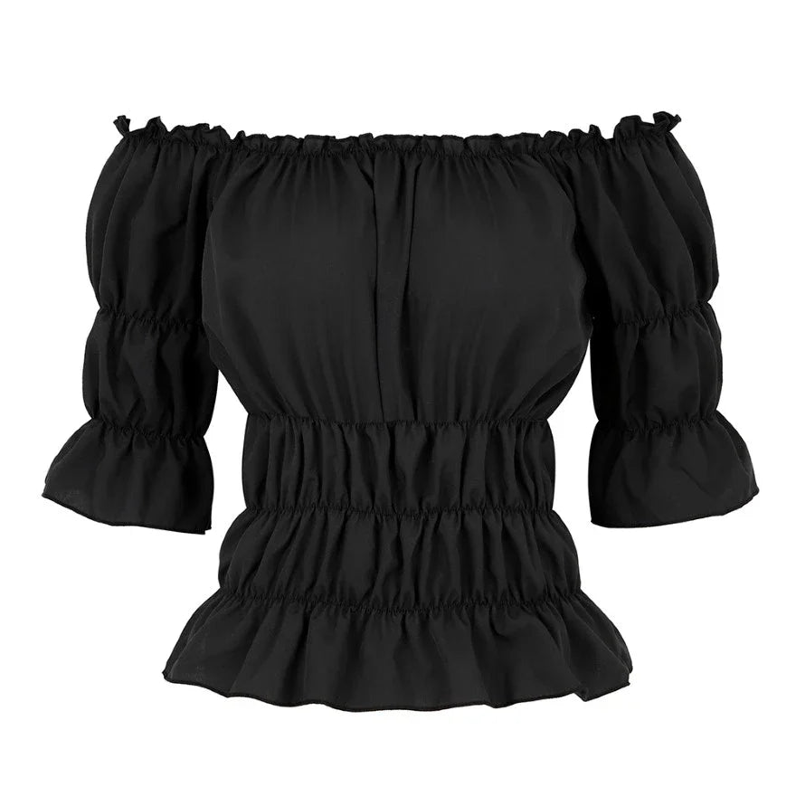 Renaissance Blouse Women Peasant Off Shoulder Short Sleeves Blouses Boho Shirt Medieval Vintage Steampunk Pirate Costume