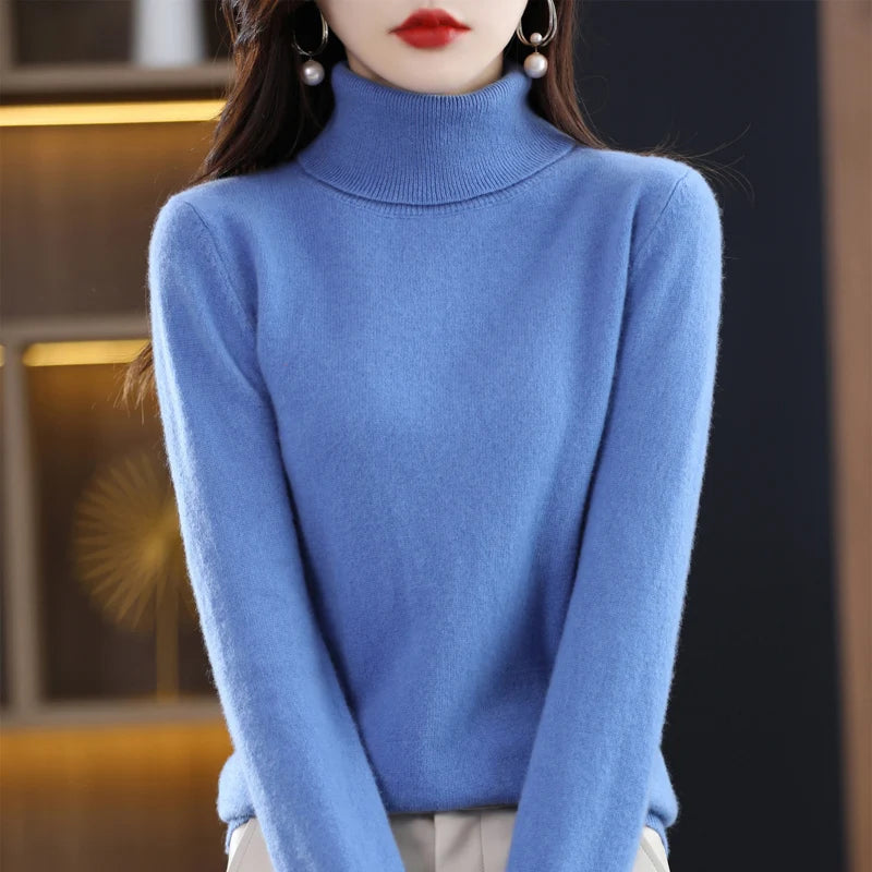 100% Merino Wool High Turnover Collar Knitted Sweater For Women's Autumn And Winter Warm Top Elegant 2YS Versatile Jiu Jia 206