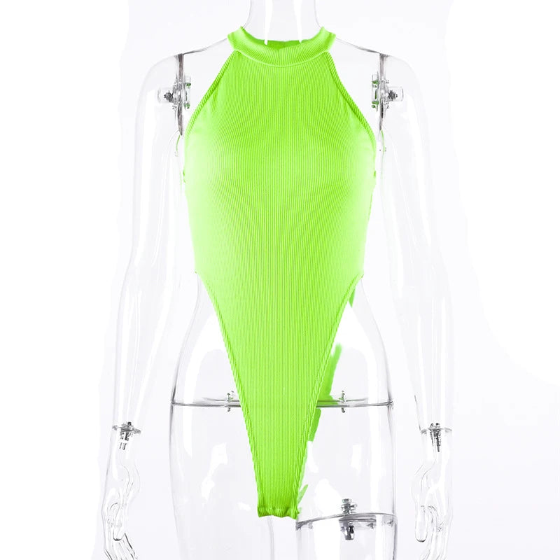 Women Ladies Sexy Sleeveless Solid Color High Cut Slim Skinny Bodycon Club Beach Fashion Halter Bodysuits Leotard Tops Rompers