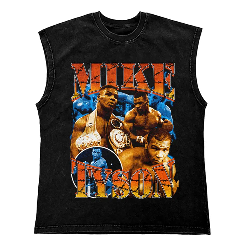 Hip Hop Streetwear T Shirt Men Washed Vest Oversized Cotton Combat Boxing Portrait Graphic Tank Tops 270Gym Tee Top Men Clothing