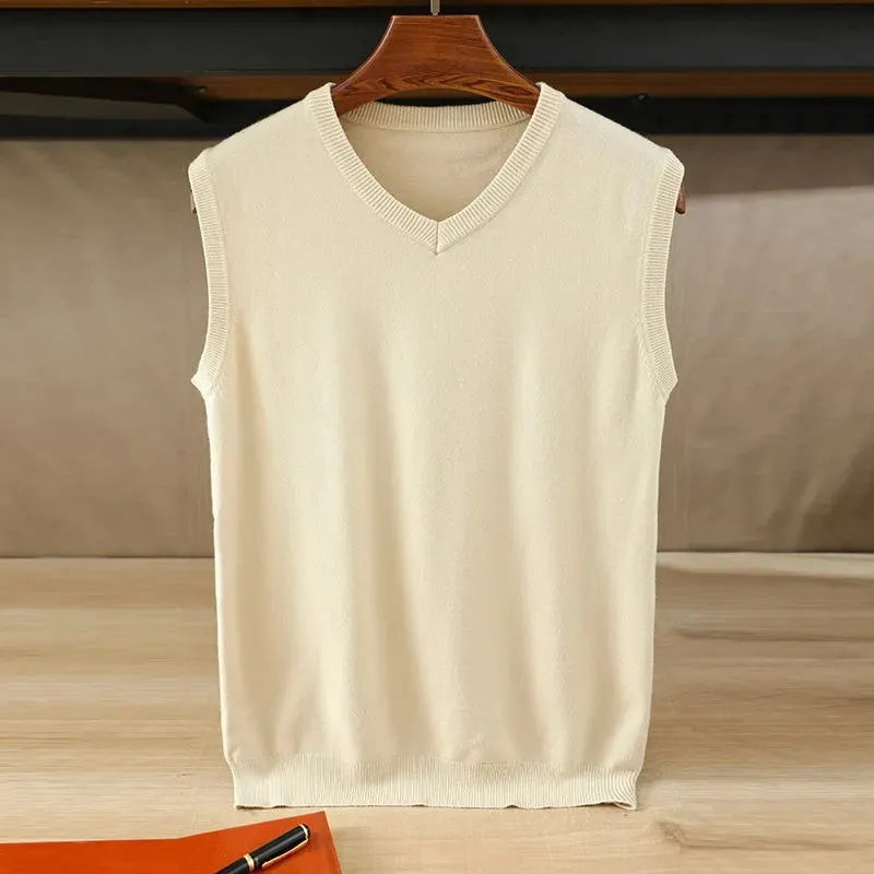 100% Soft Cashmere Sleeveless Cashmere Vest Men Work Sweater Solid Color Knitted Male Waistcoat High Quality New Spring Autumn