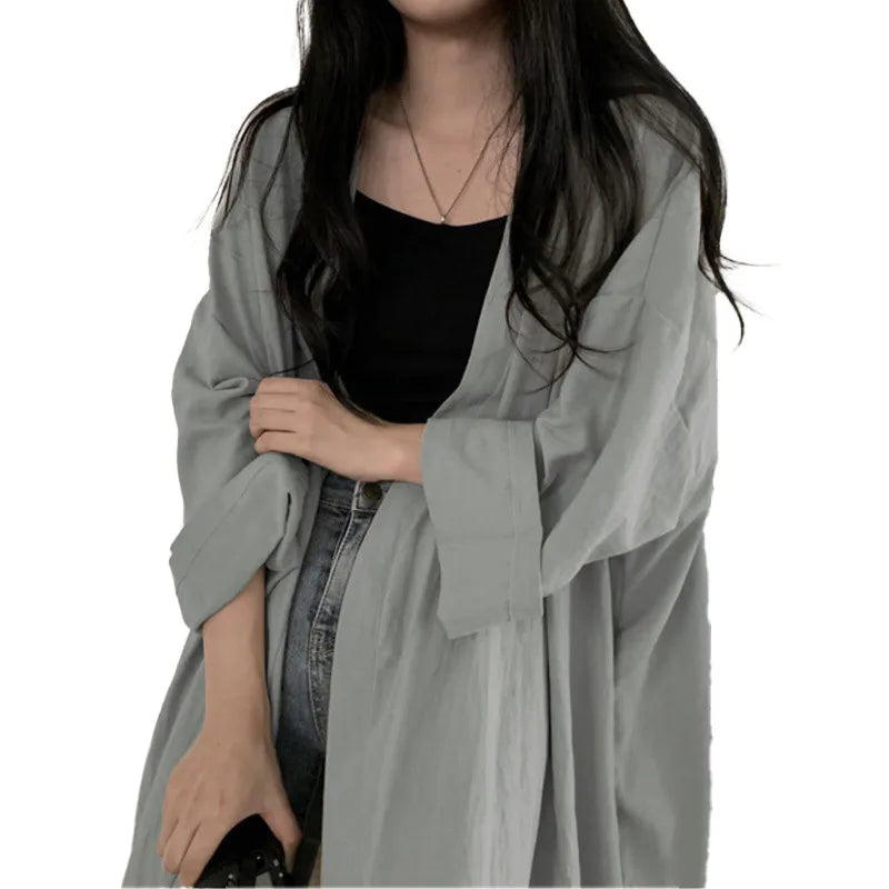 Summer Korean Version Loose Fit Women's Long Cardigan Summer Solid Color Breathable Thin Windbreaker Sunscreen Clothing