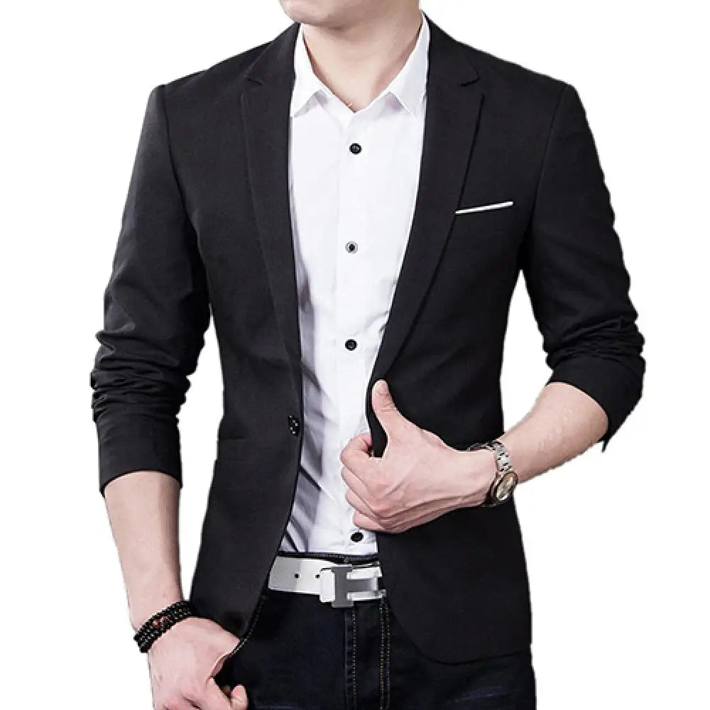 Men Blazers Slim Autumn Suit Business Formal Party Male Suit One Button Lapel Casual Long Sleeve Pockets Top Plus Size