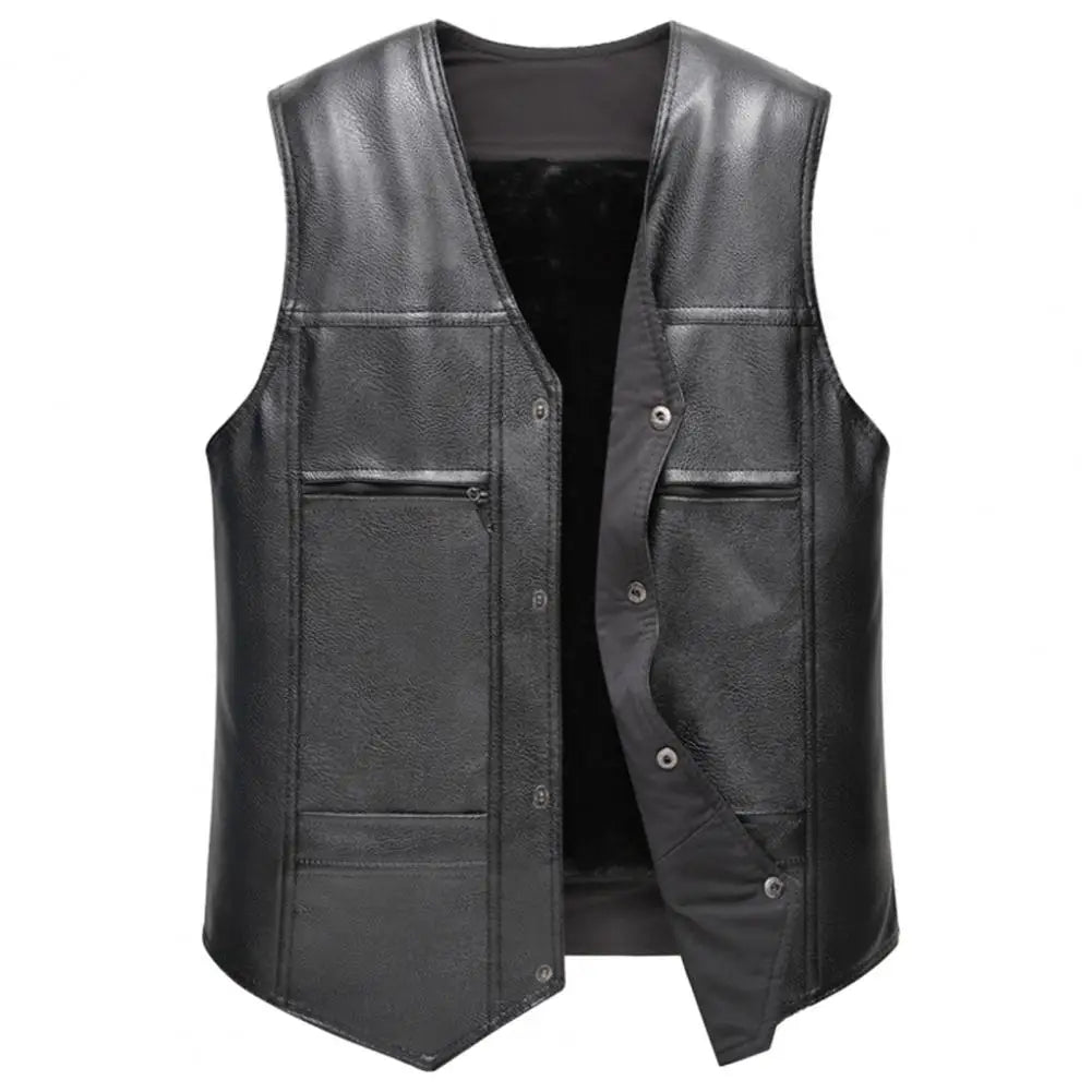 Men Vest Leather Waistcoat Men Motorcycle Vest Coat 2021 New Warm Autumn Sleeveless Jacket Velvet Solid Clothing for Daily Wear